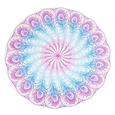 China Extra Large Round Feather Summer Beach Towel Yoga Mat Meditation Pad Ultra Non-Slip Round Round Yoga Mat for sale