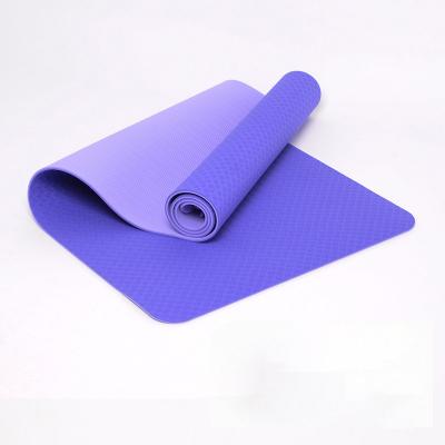 China Durable cheap purple pilates printed tape double layer yoga mat non-slip thick yoga mat eco-friendly 6mm yoga mat for sale