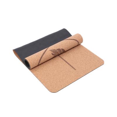 China High Quality Eco-friendly Yoga Exercise Cork Yoga Mat No Smell Cork Text Line Yoga Mat for sale