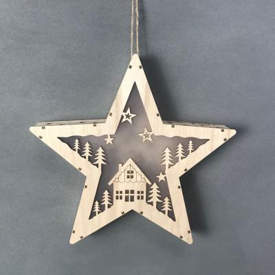 China Wood& Home Decorative Plastic Wooden Star LED Christmas Star Table Light Crafts Indoor Hanging Gift for sale