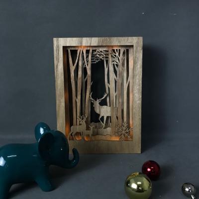 China Wooden Natural Night Light Deer Family Color Family Laser Cut Branches Decoration for sale