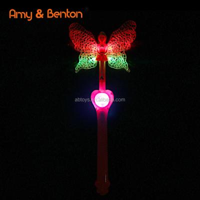 China 2021 Hot Selling Eco-friendly Material Girls Toys LED Glowing Butterfly Stick Magic Wand Light Up Flashing Toys for sale