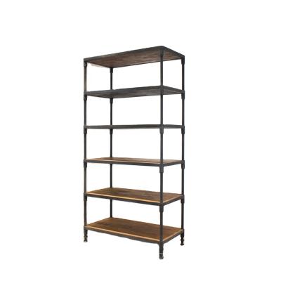 China Adjustable (Height) Reclaimed Classic Good Old Iron Elm Frame Wood Storage Shelf Simple Industrial Style for sale