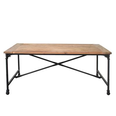 China Customized Recycle Old Elm Iron Wood Base Rectangular Top Dining Table Vintage Industrial Style for sale