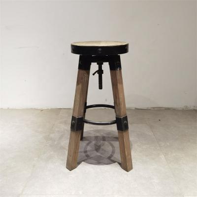 China Cheap Height Industrial Side Bar Cafe Restaurant Wood-Seat Metal Frame Dining Bar Stools Bar Chairs Old Elm Board for sale