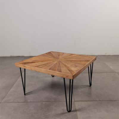 China Living room interior furniture modern solid wood old wood old elm with hairpin legs tea table sets square coffee table for sale