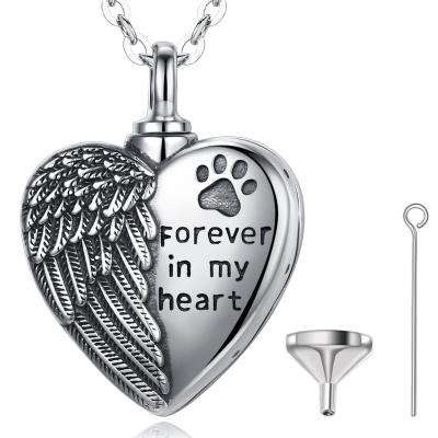 China Environmental Friendly Changda 925 Sterling Silver Angel Wing Heart Dog Cat Ash Urn Cremation Collar For Pet for sale