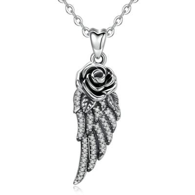 China FASHIONABLE Women 925 Sterling Silver Pure Guardian Angel Wings Shaped Charm Pendant Necklace for sale