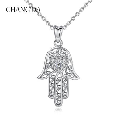 China FASHIONABLE 925 Sterling Silver Fatima Shape Necklace Pendant Hamsa Hand for sale