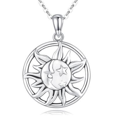 China FASHIONABLE 925 Sterling Silver Women Round Star Sun Tasty Shine And Moon Pendant Necklace for sale