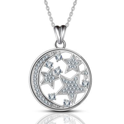 China TRENDY 925 Sterling Silver Tiny Cubic Zirconia Fashion Moon North Star Pendant Necklace for sale