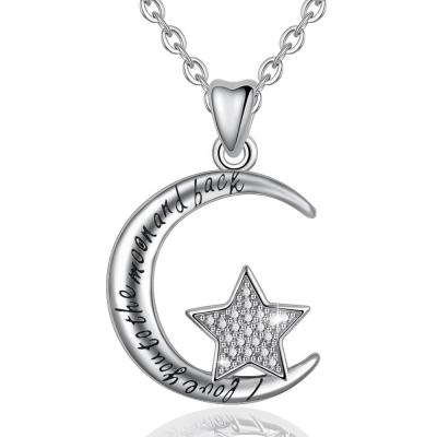 China Fashion Jewelry 925 Sterling Silver Half Moon Crescent Shaped And Stars Necklace for sale