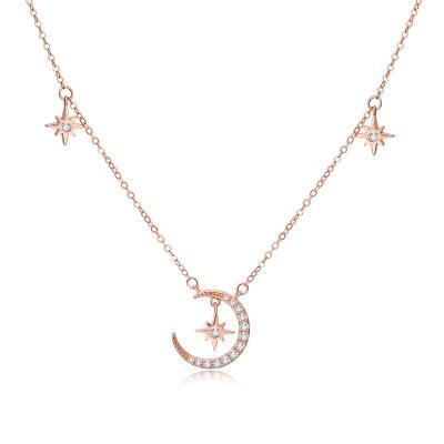 China Environmental Friendly 925 Sterling Silver Half Star Crescent Moon Pendant Necklace CZ Jewelry Charm for sale