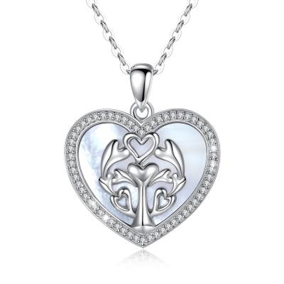 China 925 Sterling Silver Lady Women White Pearl Shell Heart Nickel Free Pendant Necklace for sale