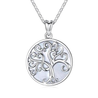 China 925 Nickel Free Sterling Silver Pave Tree of Life Mother of Pearl Pave Necklaces for sale