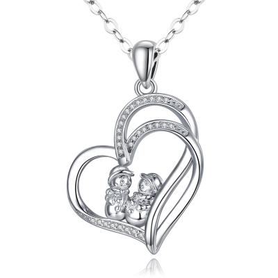 China 925 Lead Free Nickel Free Sterling Silver Heart Shape Christmas Winter Snowman Pendant Necklace Jewelry for sale