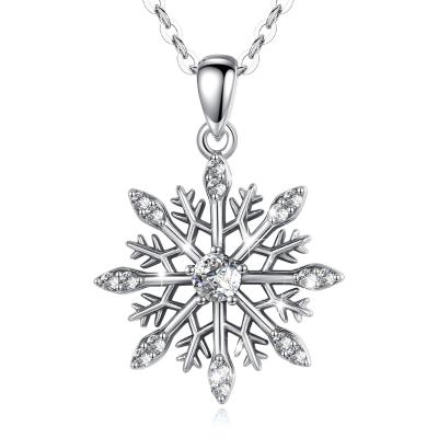 China Lead Free 925 Nickel Free Sterling Silver Zircon Winter Snowflake Snow Flower Pendant Necklace for sale