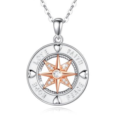 China Environmentally Friendly 925 Silver Love Hope Peace World Map Diamond Map And Compass Pendant Necklace for sale