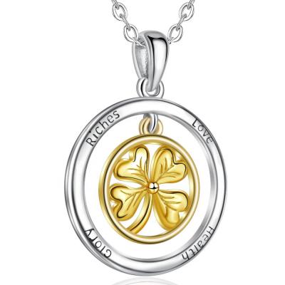 China Environmental Friendly 925 Sterling Silver Lucky Gold Four Of Heart 4 Leaf Clover Pendant Necklace for sale