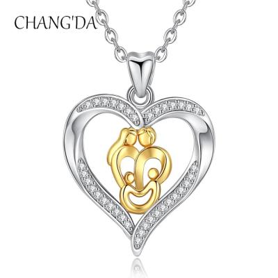 China TRENDY 925 Sterling Silver Pendant Mother Child Mom Baby Family Necklaces for Mother's Day for sale