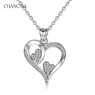 China FASHIONABLE 925 Pave Sterling Silver Girlfriend Love Heart Three Heart Jewelry Pendant Necklace for sale