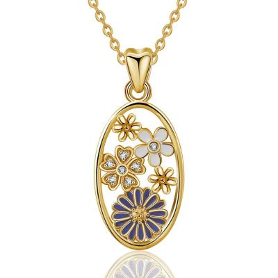 China Nickel Free 925 Sterling Silver Gold Jewelry CZ Daisy Flower Necklace Pendant For Women for sale