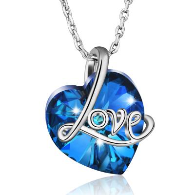 China Blue Environmentally Friendly Love Ocean Women Heart Shaped Crystal Pendant Necklace for sale