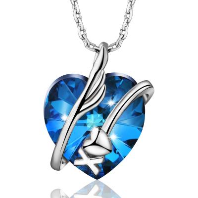 China FASHIONABLE Cupid Arrow Woman Fashion Love Heart Necklace Blue Crystal Stone Pendant for sale