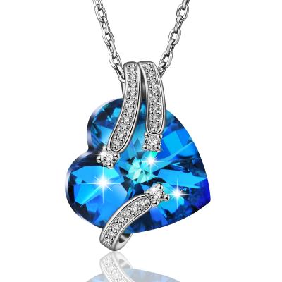 China Love Environmentally Friendly Blue Heart Birthstone Jewelry Gift Valentine Crystal Necklace For Women for sale