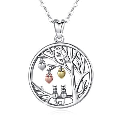 China 925 Sterling Silver TRENDY Cat Family Tree Delicacy Two Life Tone Necklace Women for sale