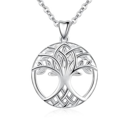 China TRENDY 925 Sterling Silver Spiritual Round Tree of Life Pendant Necklace Leaf for sale