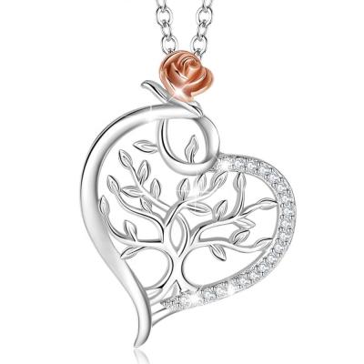 China 925 Nickel Free Sterling Silver Zirconia Family Heart Rose Tree Of Life Necklace for sale