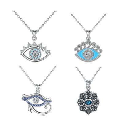 China 925 Sterling Silver Jewelry CZ Blue Eye Necklace Environmental Friendly Turkish Lucky Evil Pendant For Women for sale