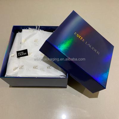 China Recycled Materials Custom Luxury Glitter Laser Cardboard Packaging Box Holographic Shiny Folding Gift Box with lids for cosmetic packaging for sale