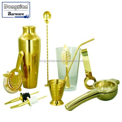 China Viable Professional Cocktail Shaker Bar Set, Bartender Cocktail Stainless Steel Set with Gold Plated. for sale