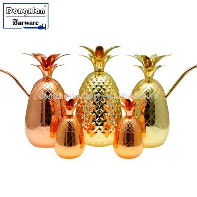 China Sustainable Pineapple Mug With Straw Pineapple Mug Stainless Steel With Copper Plating 6 Sizes For Choice for sale