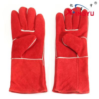 China Work Safety Comfortable Cow Grain Red Leather Welding Gloves for sale