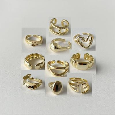 China Wholesale Hiphop za New Fashion 18K Gold Plated Brass Jewelry Couples Adjustable Opening Rings For Women for sale