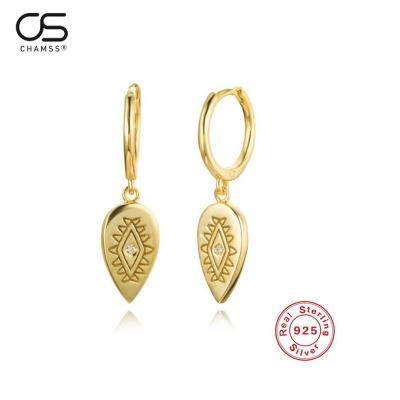 China Retro FASHIONABLE Moroccan Style S925 Sterling Silver 18K Gold Plated Water Drop Devil's Eye Huggies Circle Drop Earrings for sale