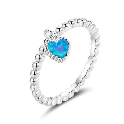 China Europe and America FASHIONABLE s925 heart ring hot sale dark blue sterling silver heart-shaped opal jewelry 2021 new for sale