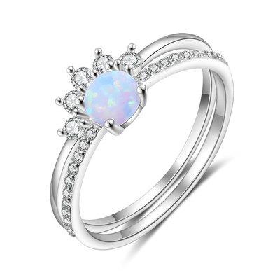 China 2021 new FASHIONABLE silver Diamond White Round Opal Girls Ring European jewelry S925 and American fashion ring for sale