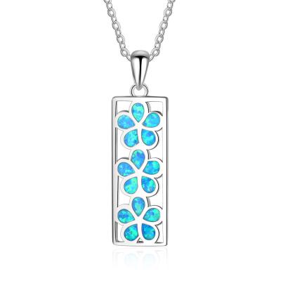 China European and American Fashion TRENDY Blue Opal Pendant Three Flowers Clavicle Women Chain Necklace for sale