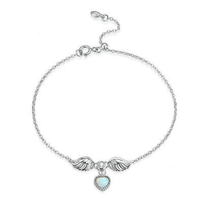 China 2021 fashion s925 new product girl's simple sterling silver heart-shaped opal angel wing bangle bracelet TRENDY jewelry for sale