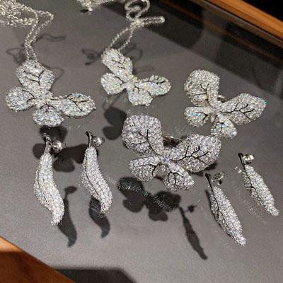 China Europe and America environmental friendly diamond real gold plated fashion flower stainless steel butterfly necklace for jewelry set for sale