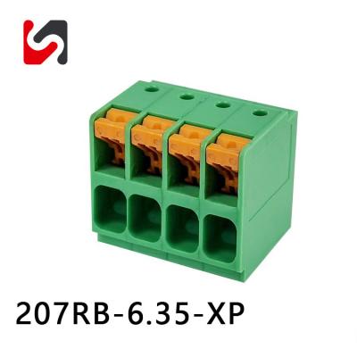 China 6.35mm Pitch Spring Type PCB Terminal Blocks PA66 Plastic UL94V-0 Copper Alloy for sale