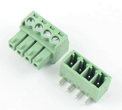 China Compact Green Screw Terminal Blocks with 3.96mm Pitch and Copper Alloy Contacts for sale