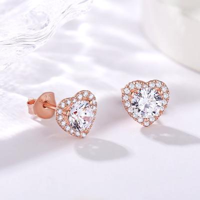 China FASHIONABLE Zircon Rose Gold Plated KRKC Earring Jewelry 5A 925 Sterling Silver Diamond Heart Women Stud Earrings for sale