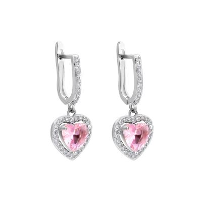 China FASHIONABLE Pink 5A CZ KRKC Zircon Pendant Gemstone Diamond Heart Dangle Drop Earrings Lucky Stone For Women for sale