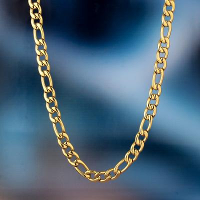 China From KRKC Wholesale CLASSIC 20inch 7mm White Gold Plated Stainless Steel Figaro Link Chain 18K Gold Figaro Chain Necklace for sale