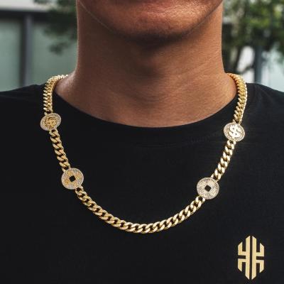 China KRKC Non-fading 14K Gold Plated 8mm Mini Dollar Coin Sign Cuban Link Chain Necklace for sale